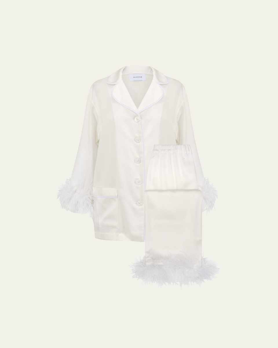 Feather-Trim Party Pajama Set
